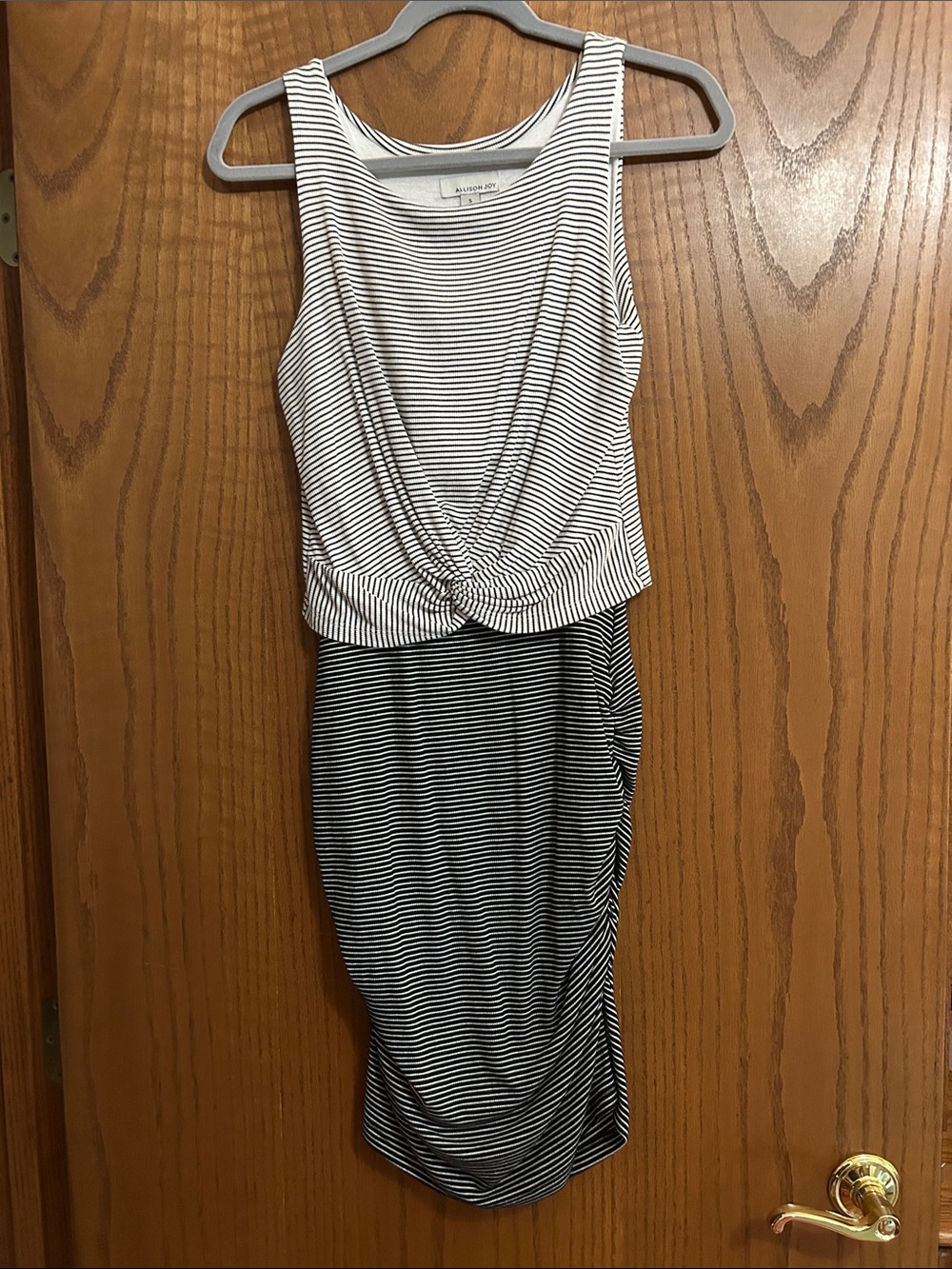 Allison Joy Black & White Striped Midi Knot-Front Dress
